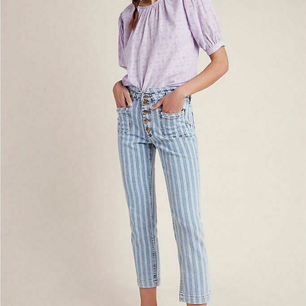 Anthropologie Pilcro Light Blue Striped Cropped Jeans